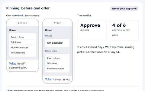 A screen before and after, beside an approve or hold verdict